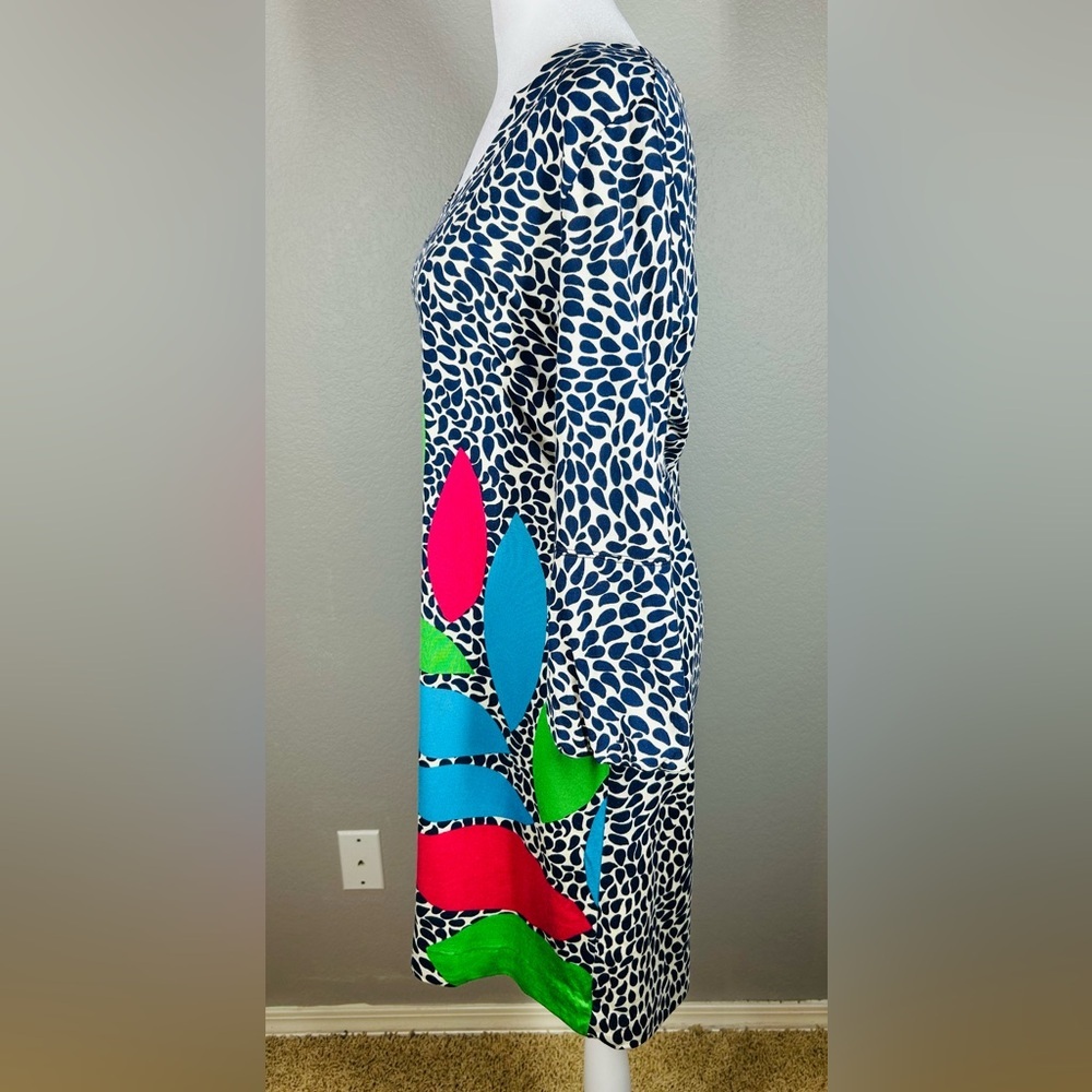 Lilly Pulitzer Angie Shift Dress Navy White Pink Green Leaf Pattern Midi Size M - Picture 7 of 14
